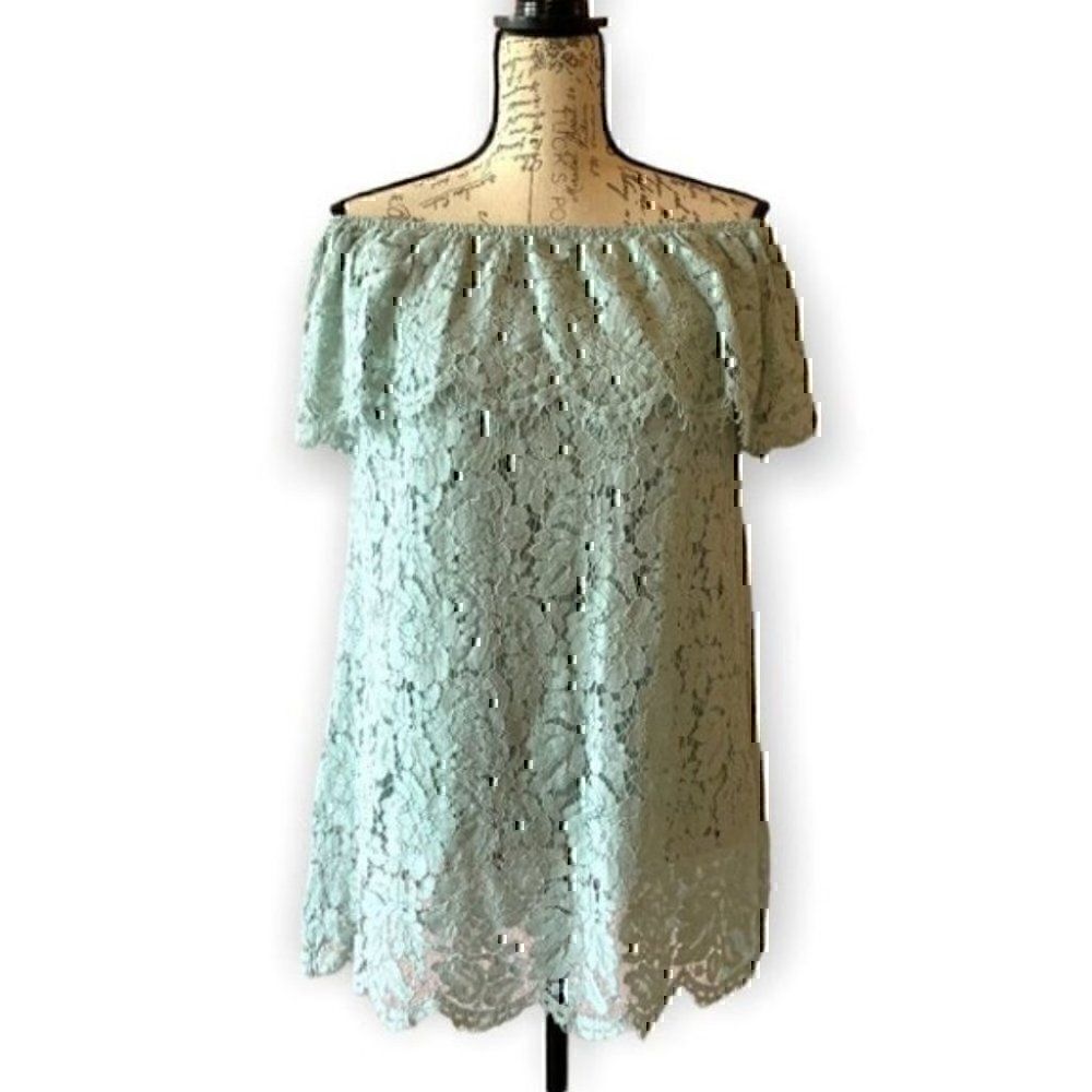 Forever 21 green lace dress off shoulder sz medium pre owned